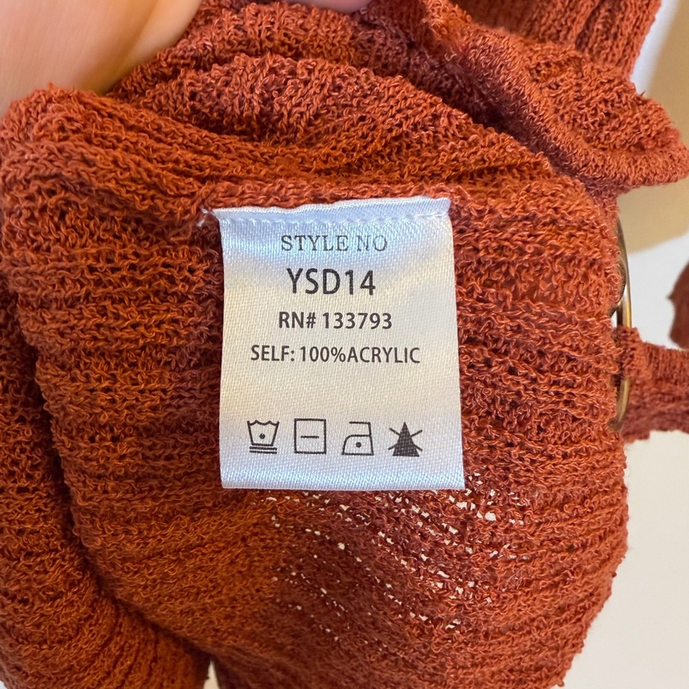 New-POL Ribbed Knit Long Sleeve Mini Dress Rust Orange Gold Ring Side Detail‎ S - Picture 4 of 8